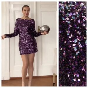 NWT. Zara Purple Sequin Mini Dress. Size XS.